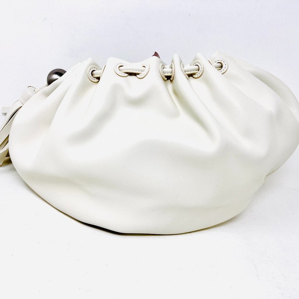 Simon Miller Fava Ruched Vegan Leather White Clutch Women's Handbag